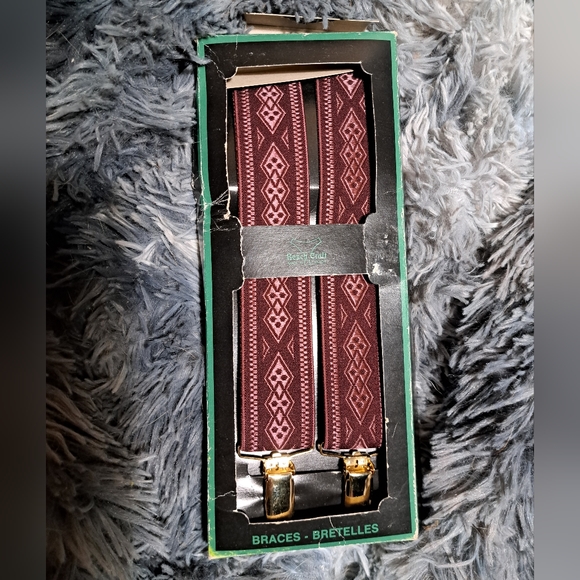 Benchcraft Other - NWT Benchcraft Men's Suspender Braces Burgundy Red Stylish Pattern Canada Made